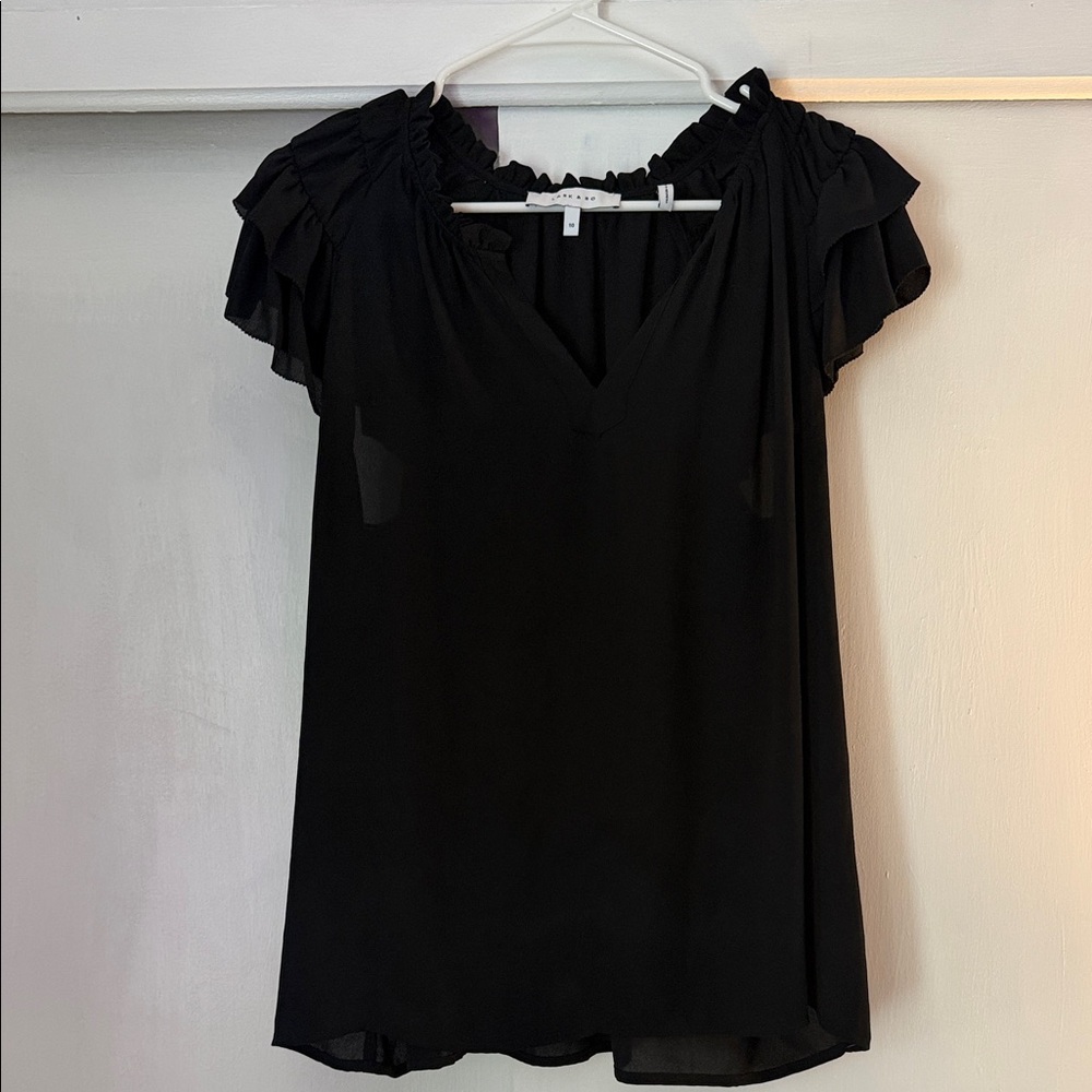 Lark & Ro Black Ruffle Sleeve Blouse